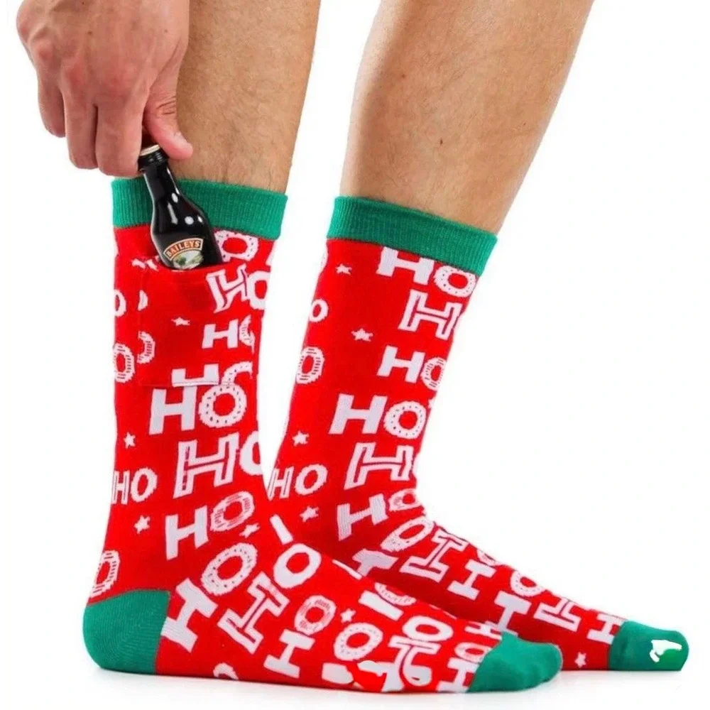 Tipsy Elves Mens Ho Ho Ho Socks with Pocket Red Green Christmas‎ Crew TE-CMSK50